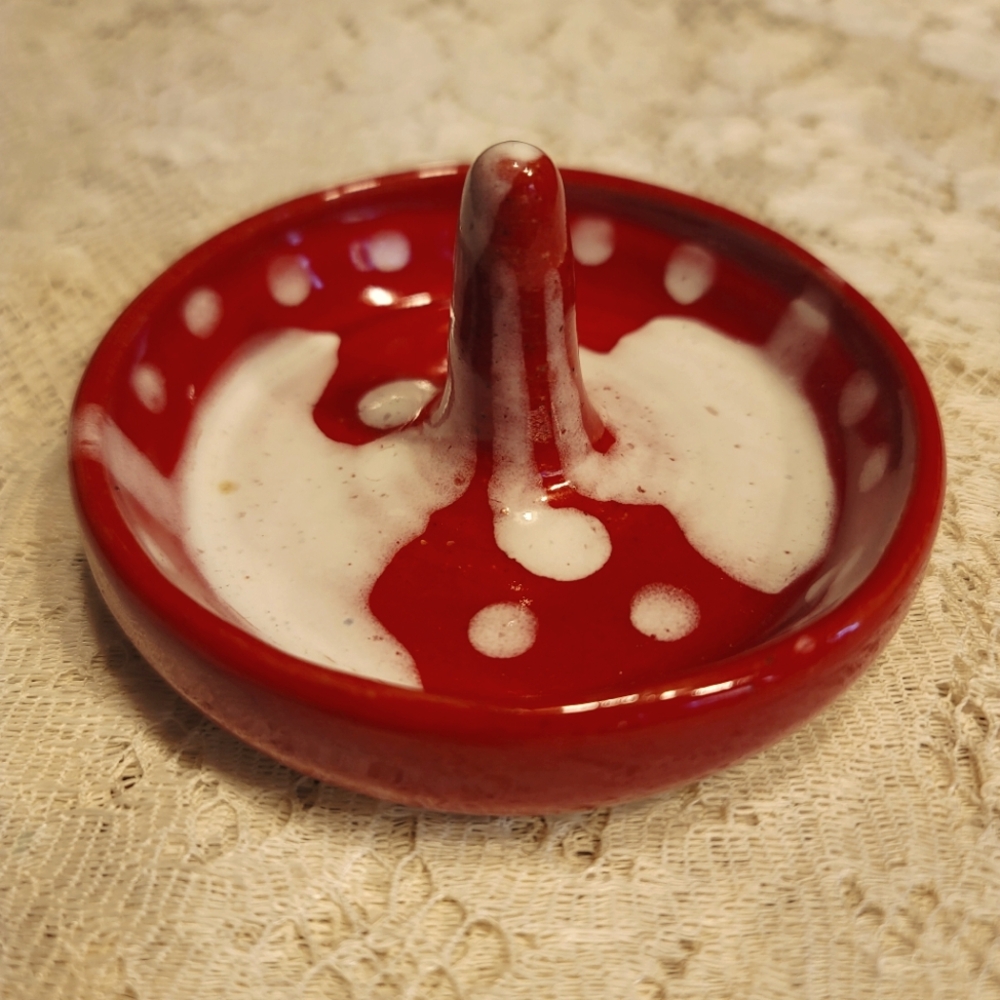 Red Drip Glaze Art Pottery Ring Holder
